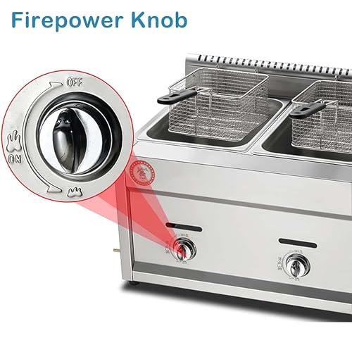 Arbeitsplatten-LPG-Gas-Fritteuse, Einzeltanks/Doppeltanks mit 10Lx2-Korb und Deckel, Edelstahl-Propan-LPG mit großem Fassungsvermögen und Metallrohr für Privat- und Gewerbezwecke,3Tank – Bild 6