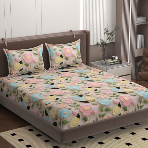 Image of Cotton Floral Fitted Bedsheet Set - Ultra-Soft Fabric (Floraire)