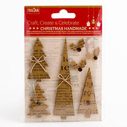 Italian Options Kraft Christmas Tree's and Holly Festive Craft Card Making Decoration (Pack of 7)