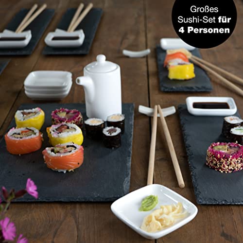 Moritz & Moritz 22dílná sada nádobí na sushi pro 4 osoby – servírovací sada sushi se 4 x podnosy na sushi, 1 x servírovací podnos na sushi dip, 4 x misky na sushi dip, 8 x tyčinky atd.