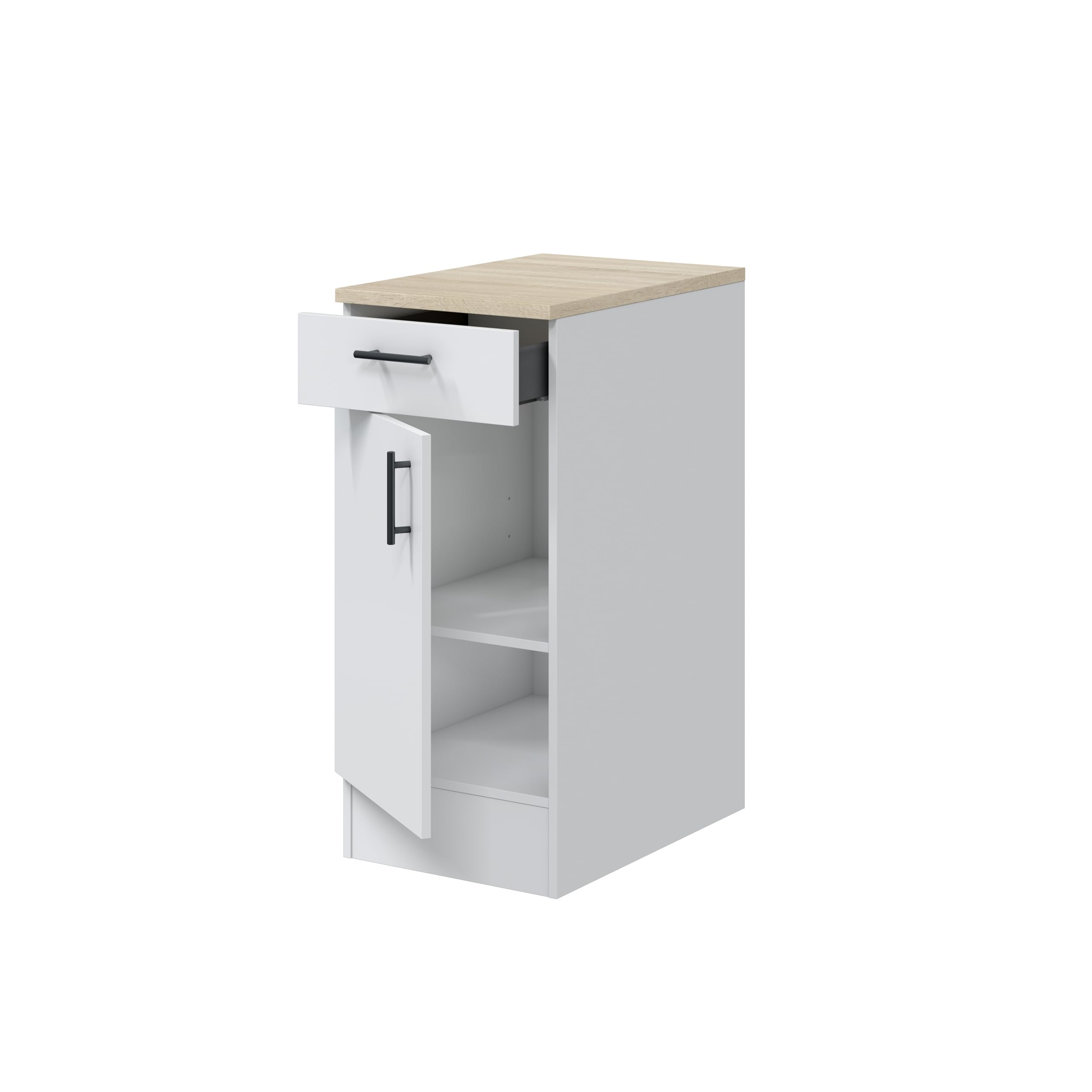 Mobelcenter, Mueble Bajo de Cocina de 40 cm, Módulo 1 Puerta Reversible 1 Cajón, Acabado Color Blanco Brillo y Roble Canadian, Medidas: Ancho: 40 cm x Fondo: 60 cm x Alto: 90 cm (1535)