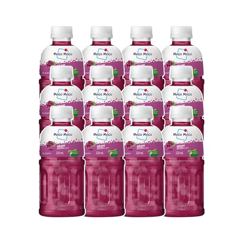 Image of Mogu Mogu Grape Juice Drink with Nata de Coco Jelly 320ml (Pack of 12)| Refreshing Tropical Thai-Made Sip & Chew Beverage