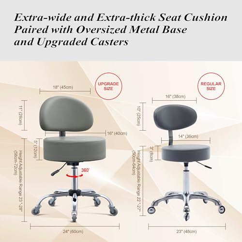 Image of Ergonomic Drafting Stool with Backrest, 400LB Heavy Duty Hydraulic Stool, 19-25 Inch Adjustable Height Rolling Stool Chair with Lumbar Support for Standing Desk, Salon, Tattoo, Kitchen, Home Office