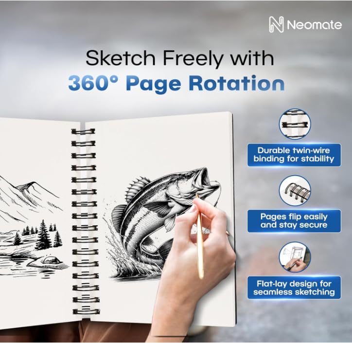 Image of Neomate Artists Spiro Bound Sketch Book | Spiral | A5 Size, 120 Pages, 160 GSM | Ideal for Students and Adults, Home, School, Students, Beginners, Professional Drawing, Sketching, Mandala Art