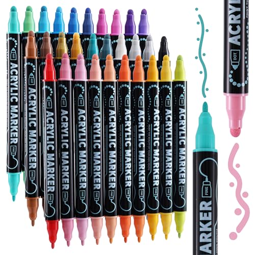 nauets 30 Colors Waterproof Dual Tip Acrylic Paint Markers, Premium