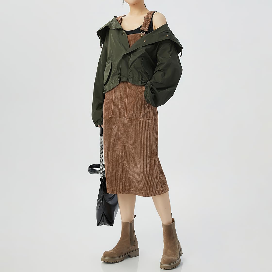 chouyatou Women's Fall Corduroy Adjustable Strap Overall Dress Pinafore Elegant Midi Tank Dress - Image 5