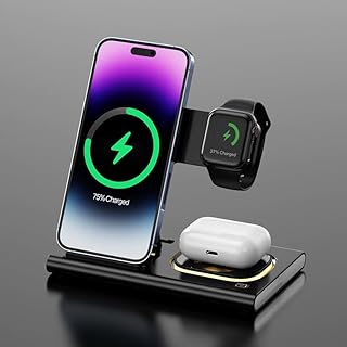 4 in 1 Magnetic Flat Foldable Wireless Charging Station with a Night Light - Black