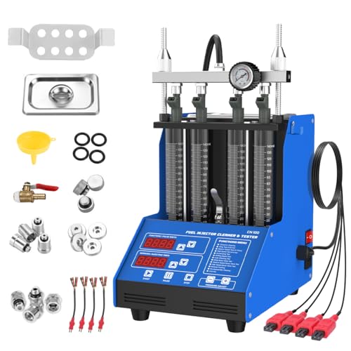 Fuel Injector Cleaner Tester Kit Ultrasonic Injector Cleaner Machine 9 Test Modes Fuel Injector Tester Cleaner 4 Cylinder Fuel System Injection Cleaning Tool Kit for 5V & 12V Motorcycle Car Injectors