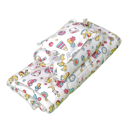 Image of NWF Premium Cotton Toddler Bedding Set, 4 Piece, Pink Print, 26x40 Inch, Foldable Nap Mat, Lightweight, Travel Friendly, 12+ Months
