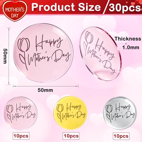 30pcs Happy Mother's Day Acrylic Cake Toppers - Mirror Finish Round Engraved Tulip Toppers in Rose Gold/Silver - Premium Cupcake Decorations for Mothers Day, Birthday Parties & Floral Bouquets by JHYlilia - Image 2