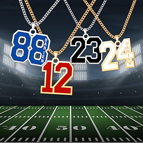Q&Locket Number Necklace For Athletes Personalized With Name Sports Black Red Blue White Enamel Custom Number Chain Name Necklace For Boys Mens Womens Girls 0.7, 0.9 And 1.2 Inch #TOP2