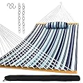 SZHLUX Outdoor Quilted Fabric Hammock with Spreader Bars and Detachable Pillow and Chains,Outdoor Patio Backyard Poolside, 450 LBS Weight Capacity, Catalina Beach