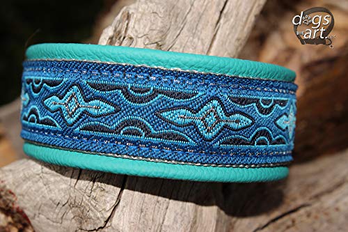 Hundehalsband Leder Türkis Blau Silber Zugstopp Martingale Halsband Handmade