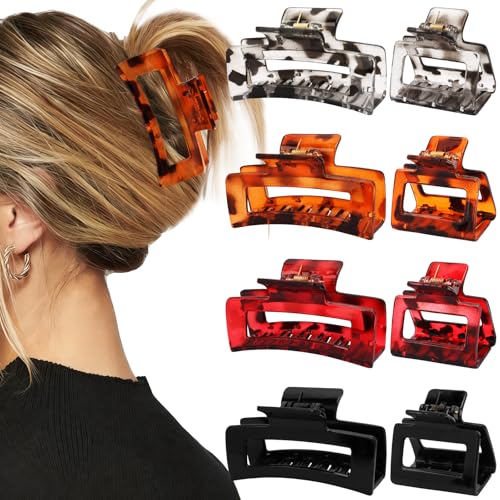 Vovii 8pcs Tortoise Shell Claw Clip for Women Girls Thick-Thin Hair, Medium Small Square Clips with Leopard Print for Hair Accessories Gifts