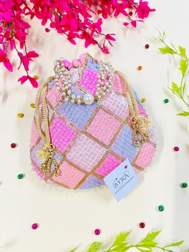 Image of BYRA Women Multi Color Thread Silk Potli Bag for Gift Purpose
