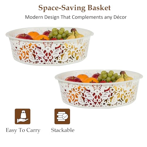 Image of Kuber Industries 3 Pcs Plastic Small Fruit Basket for Dining Table | Snacks, Groceries and Vegetable Basket for Kitchen Storage | Poland Design - Grey