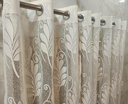 Image of Honger Polyester Beautiful Floral Design Heavy Net Tissue 4 x 5 Feet Window Use Cream Net Pack of 2 Pecs Curtains