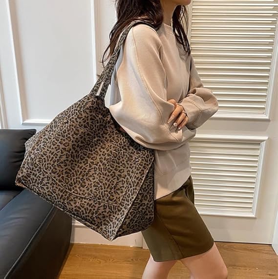 Image of Leopard Tote Bag for Women Cheetah Purse Vintage Hobo Bag Large Capacity Work Tote Bag