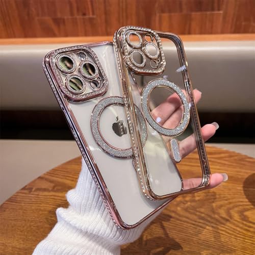 Image of DIZORO Compatible with (iPhone 16 Pro Max Case) Clear Luxury Diamond Glitter Case |Camera Lens Protector with Glitter Ring | Premium Shockproof Glossy Shiny Back Cover Case for Girls Women -Gold