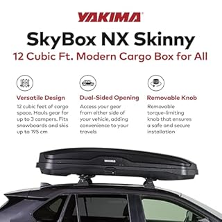 Yakima Roof Cargo Carrier, Vehicle Rooftop Hard Shell Travel Storage Box with SKS Lock, SkyBox NX Skinny, 12 Cubic Feet, Black