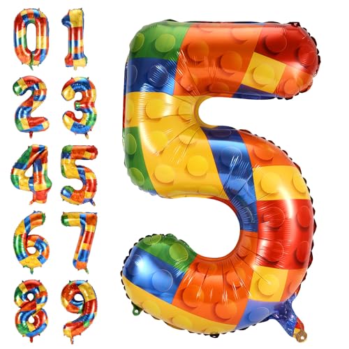 Numeri di Palloncini da Costruzione, 81cm Palloncino in Mylar con Foil di Elio Grande da per Feste a Tema per Feste per Bambini Decorazioni per Feste di Compleanno per Ragazzi e Ragazze (5)