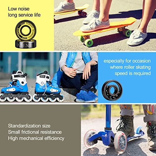 Premium Skateboard Bearings, 608Rs Longboard Bearing Black Ceramic Balls - Titanium Coated - Precision Fast Spin Abec Bearings With Washers And Spacers (Pack Of 8) #TOP5