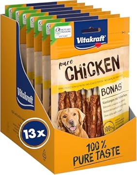 Vitakraft Pure Chicken Bonas, snack cane, bastoncini da masticare con pollo, snack per l’addestramento del cane, senza zuccheri aggiunti (13x 80g)