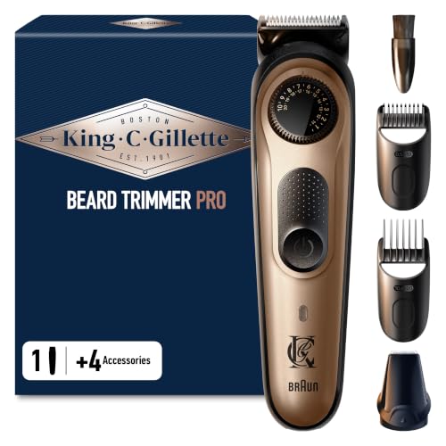 King C. Gillette Regolabarba Uomo Pro con Lame in Metallo di Lunga Durata | Rasoio Elettrico Barba con Selettore di Precisione, 40 Impostazioni di Lunghezza, Testina di Precisione e 2 Pettini Lavabili