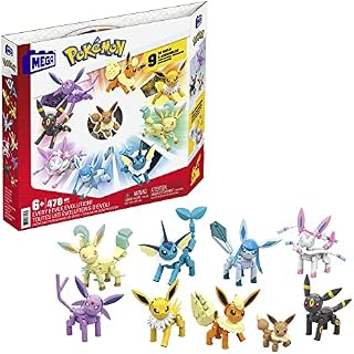 MEGA Pokémon Wszystkie ewolucje Eevee, zestaw konstrukcyjny z figurkami Vaporeon, Jolteon, Flareon, Espeon, Umbreon, Leafeon, Glaceon, Sylveon, 470 elementów, dla dzieci od 6 roku życia, GFV85