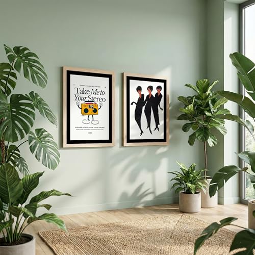 Image of NoWorries Retro Music and Fashion Disco Art Wall Painting | Vintage Stereo Quote & Dancing Silhouette Posters Frames | Premium 300 GSM Paper Print with Synthetic Wooden Frame | Modern Aesthetic Wall Decor for Living Room, Bedroom, Music Room & Office (Set of 2) (NATURAL, ART-6, 13X19INCHES)