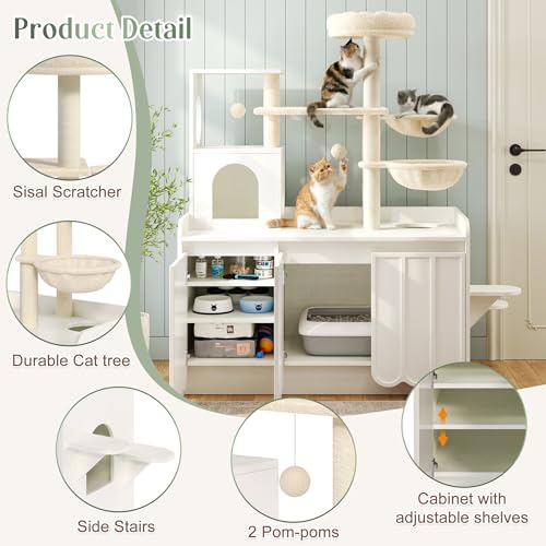 Árbol para Gatos con Caja de Arena, Torre y Condominio 51" Blanco miniatura 4