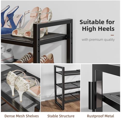 Image of Simple Trending 3-Tier Expandable Shoe Rack, Adjustable & Stackable Shoe Organizer, Metal Mesh Free Standing Shoe Shelf Storage for Closet Entryway Doorway, Black