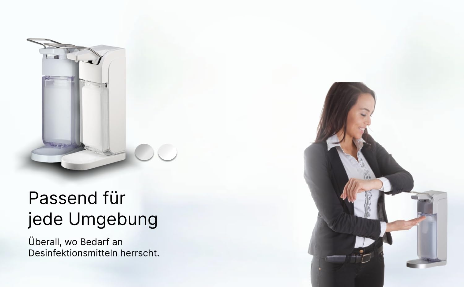 Universal Armhebelspender Desinfektion 1 Liter Weiß | Dosierung 0,6–2,0 ml, 1-Liter-Flasche inkl., Tropfschale & Made in Germany