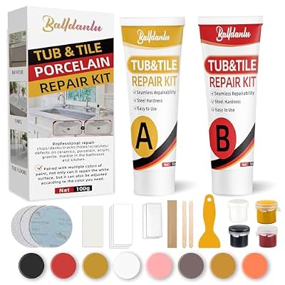 Porcelain Repair Kit, Fiberglass Tub and Tile Repair Kit Quick Repair Bathtub, Ceramic, Toilet, Tray, Resin, Marble Shower Sink, Acrylic Quartz, Fix Cracks Chips and Dents (White, Extra Large)