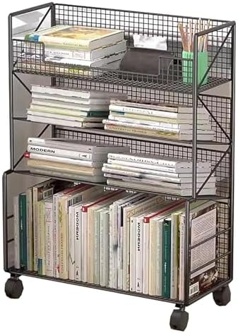 3Tier Rolling Metal Bookshelf CartMobile Storage Organizer for Bedroom Living Room Office & ClassroomVersatile Book Cart Stylish Accessory Holder & Du(Black-Size)