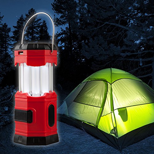 TANSOREN 4 Pack Portable LED Camping Lantern Solar USB Rechargeable or 3 AA Power Supply, Built-in Power Bank Compati Android Charge, Waterproof Collapsible Emergency LED Light with 