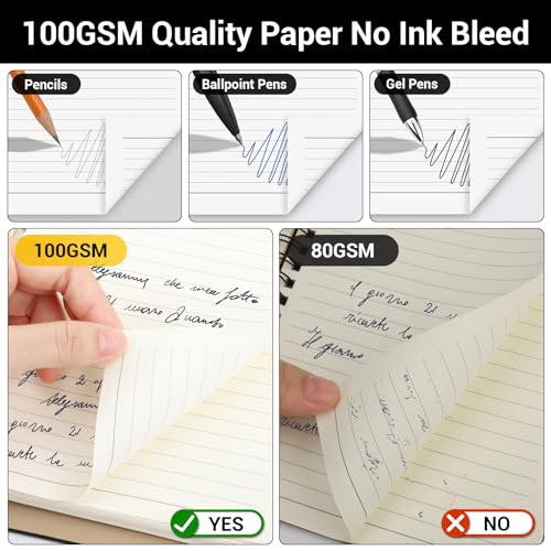 Yarotm Cuaderno de Anillas A4 - Lineas Libreta Notas Cuero PU 21.5x28cm - 100GSM Papel Rayas Bloc de Notas - 300 Páginas Espiral Cuaderno A4 Anillas - Recargable Notebook Viaje Diario, Negro - imagen 4