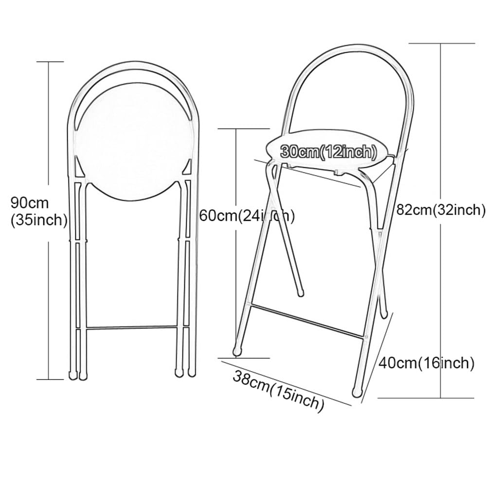 Tabouret de Bar Pliant Portable 60 Cm Avec Dossier, Tabouret Rond Pliable Pour Îlot de Cuisine, Coin Repas, Camping, Design Gain de Place (Une Couleur - D)/Une Seule Couleur/D
