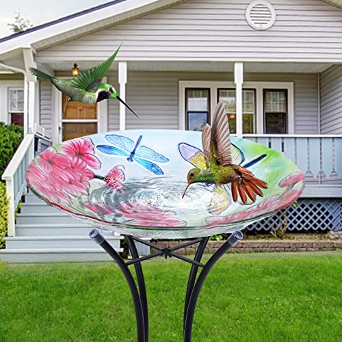 MUMTOP Banhos de pássaros para pássaros ao ar livre – Tigela de banho grande com libélula com suport