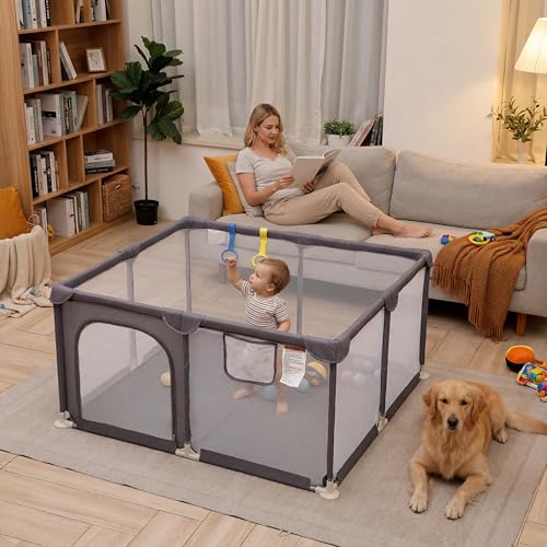 Image of Kidirect Baby Playpen, Play Pens for Babies and Toddlers, Baby Fence Small Play Pens for Indoor & Outdoor with Breathable Mesh Safety Gate Play Yard(Grey,47 inchx47 inch)