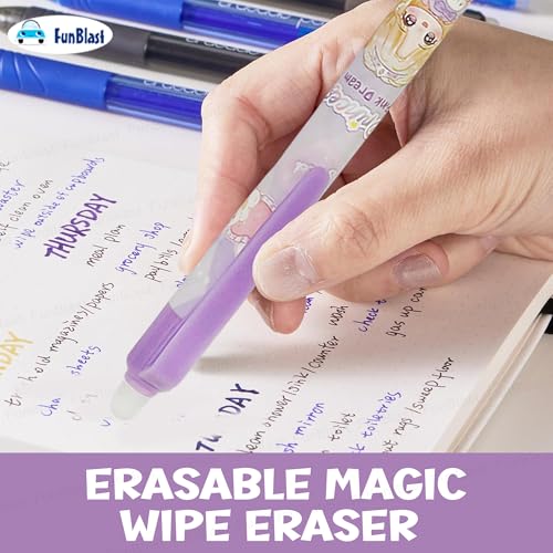Image of FunBlast Erasable Gel Pens - Princess Pink Dream 12 Pcs of Gel Pen with Magic Eraser, Kawaii Gel Pens, Lightweight Gel Pen with Comfortable Grip, Stationery for School & Office - Blue Ink