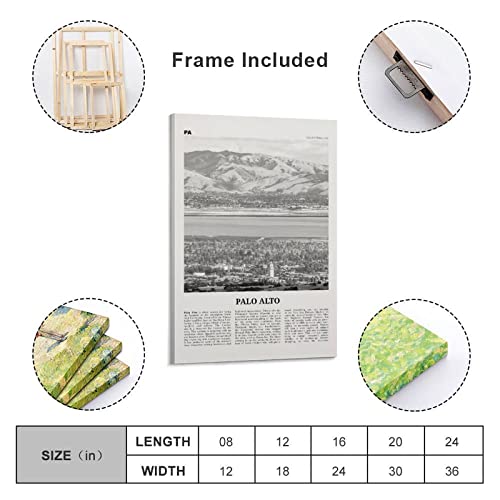 Palo Alto Print Black And White, Palo Alto Wall Art, Palo Alto Poster, Palo Alto Photo, Palo Alto Wa Poster Decorative Painting Canvas Wall Art Living Room Posters Bedroom Painting 12x18inch(30x45cm)