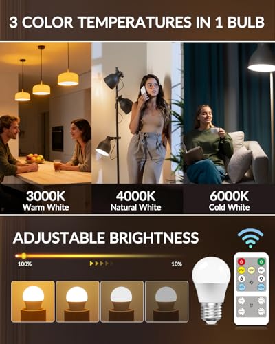 E27 LED Light Bulb with Remote Control, 3 Colors (3000K-6000K) E27 Dimmable Light Bulb for Living Room Bedroom, Remote Control Light Bulbs with Timing, Memory Function (2-Pack) - Image 4
