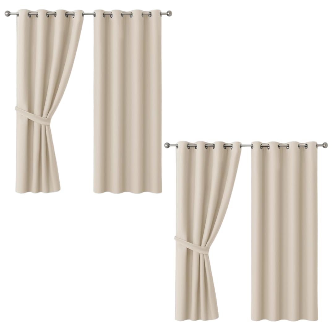 AMEHA Blackout Curtains for Bedroom - Thermal Eyelet Cream Curtains Window Treatments Super Soft Ring Top Living Room Curtain & Drapes 2 Panels 46 x 54 inch Drop (Pack of 2)