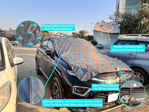 Image of Waterproof Spike Car Cover for Dogs & Monkeys Complete Protection from Street Dogs & Monkeys Compatible with All Hatchback,Sedan and SUV Cars 13.4 Fit Universal Size, Grey