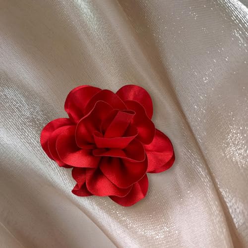 Image of Dainty Satin Fabric Flower Brooches for Women Large Rose Floral Brooch for Party Dance Wedding Banquet Elegant Camellia Fashion Brooch Pin for Women Girl 5.5inch