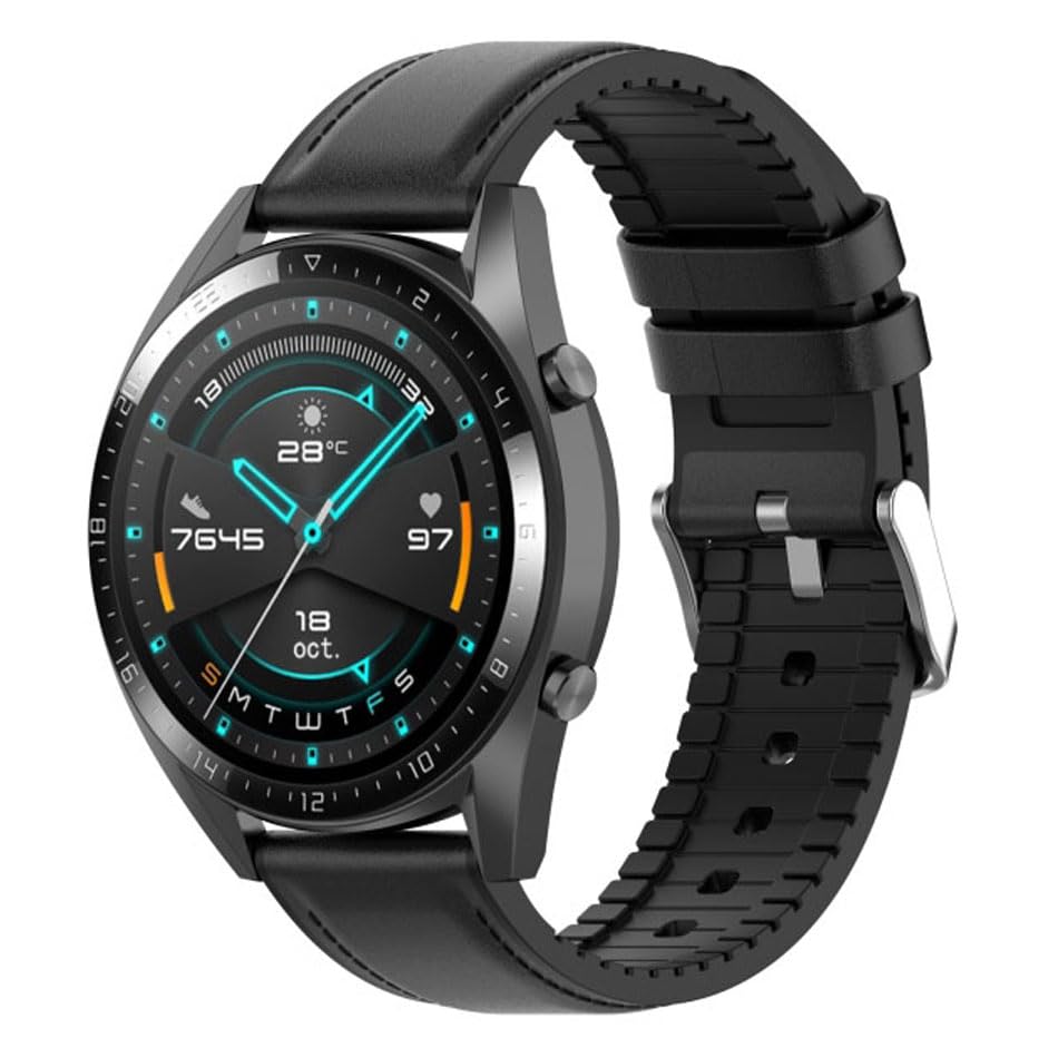 Image of AONES 20mm Watch Strap Leather Silicone Belt Compatible for Timex Analog Twhg03Smu26 Smartwatch Hook Band