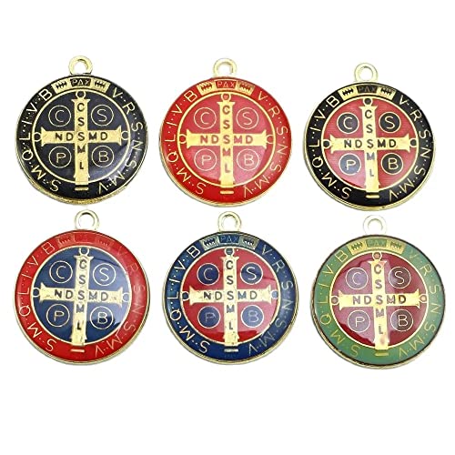 Glary 50pcs of Assorted Epoxy 1 inch Round Saint Benedict Medal Pendant Medal of St. Benedict