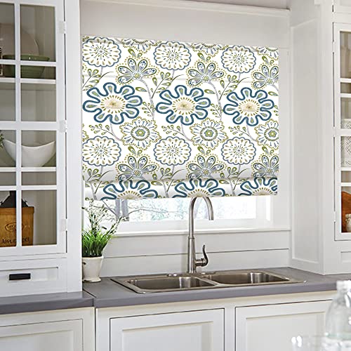 Artdix Cordless Roman Shades Blackout Window Shades - Blue Fabric Lined Custom Floral Roman Shades Blinds For Windows, Doors, French Doors, Kitchen Windows #TOP2