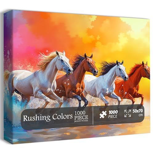 Rompecabezas de caballos de 1000 piezas para adultos, rompecabezas jigsaw de animales coloridos, difícil pintura paisajística natural como arte para pared miniatura 2